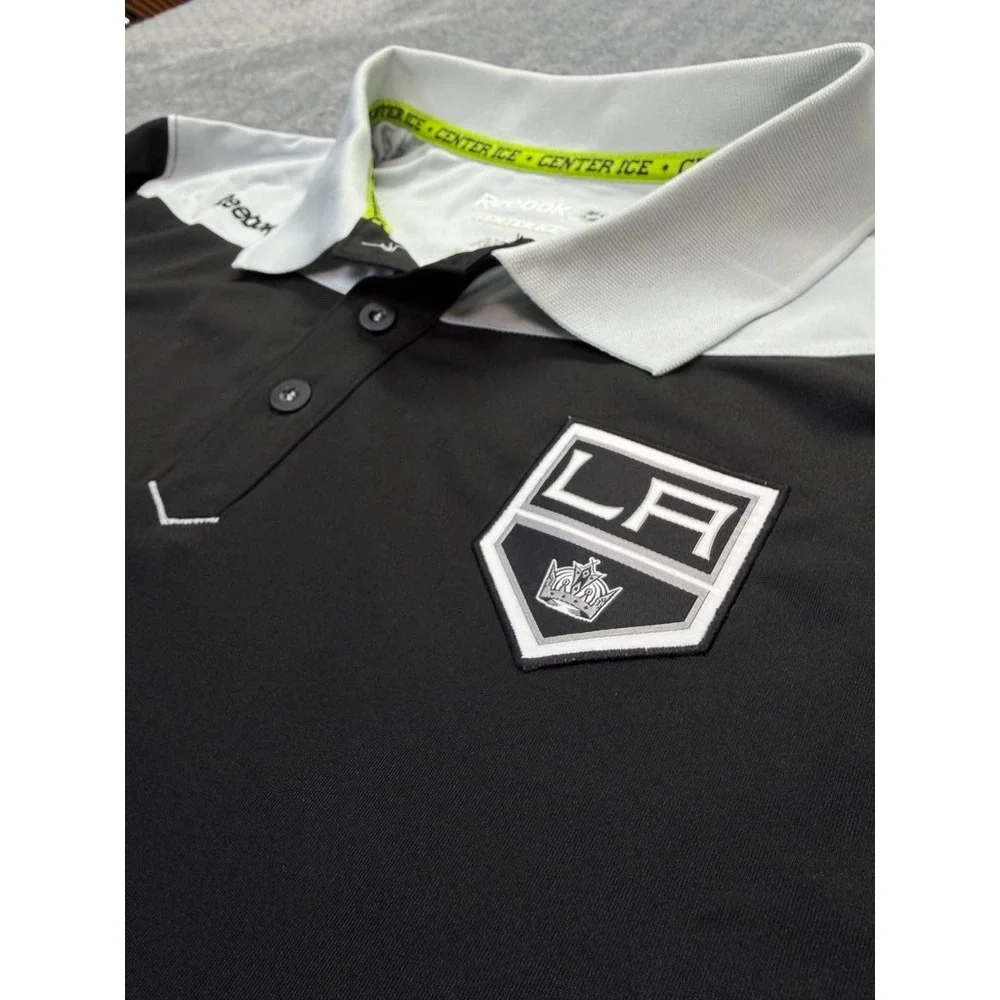 Reebok LA Kings Polo Shirt Mens XL Black Center Ice NHL Hockey 1242A Performance